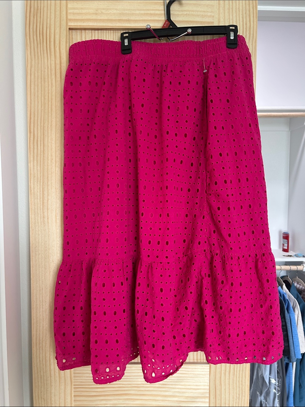 Time and Tru Eyelet Midi Skirt in Fuchsia